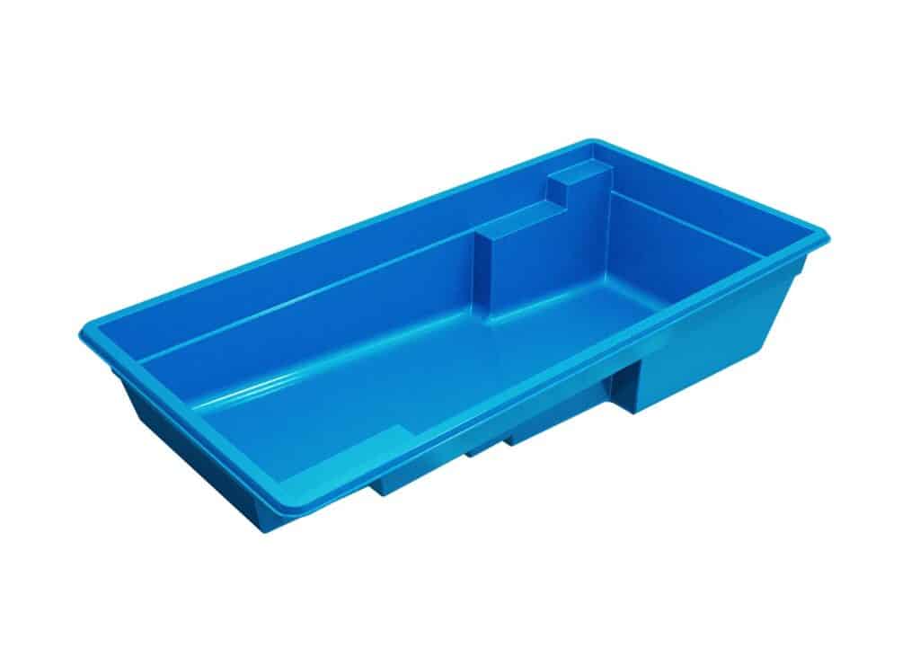 A blue plastic rectangular tray with raised sections for organizing items, set against a white background.